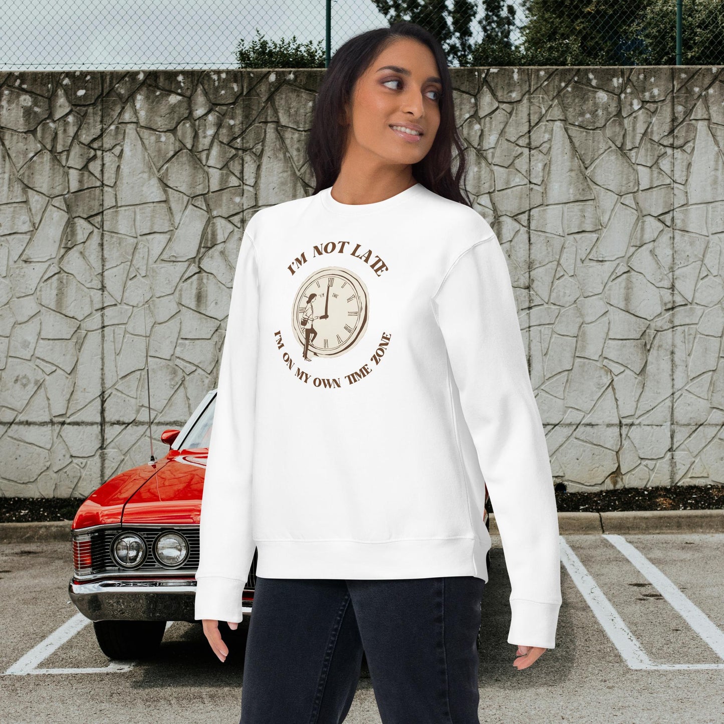 Funny Always Late Sweatshirt – Unisex Aesthetic Graphic Pullover