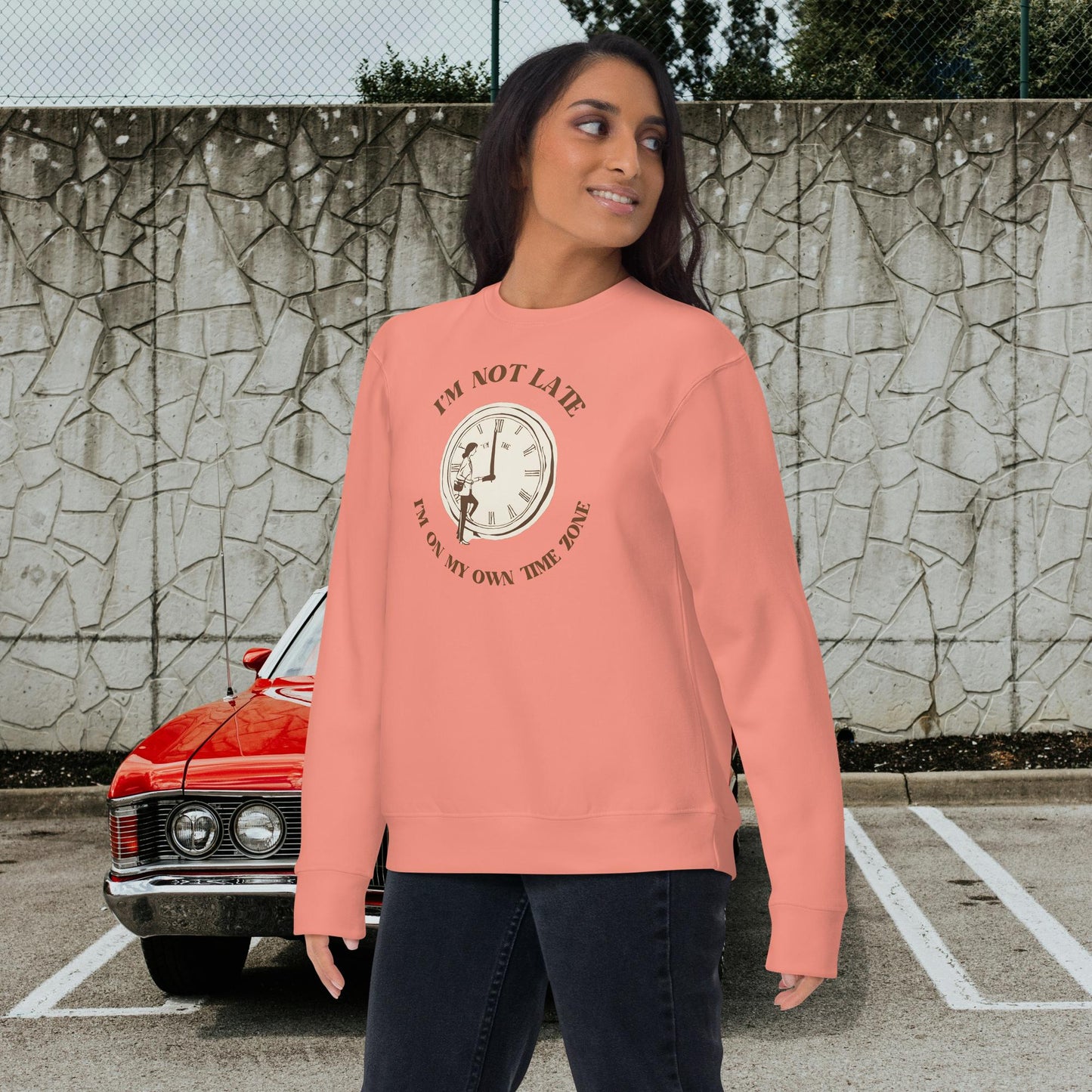 Funny Always Late Sweatshirt – Unisex Aesthetic Graphic Pullover