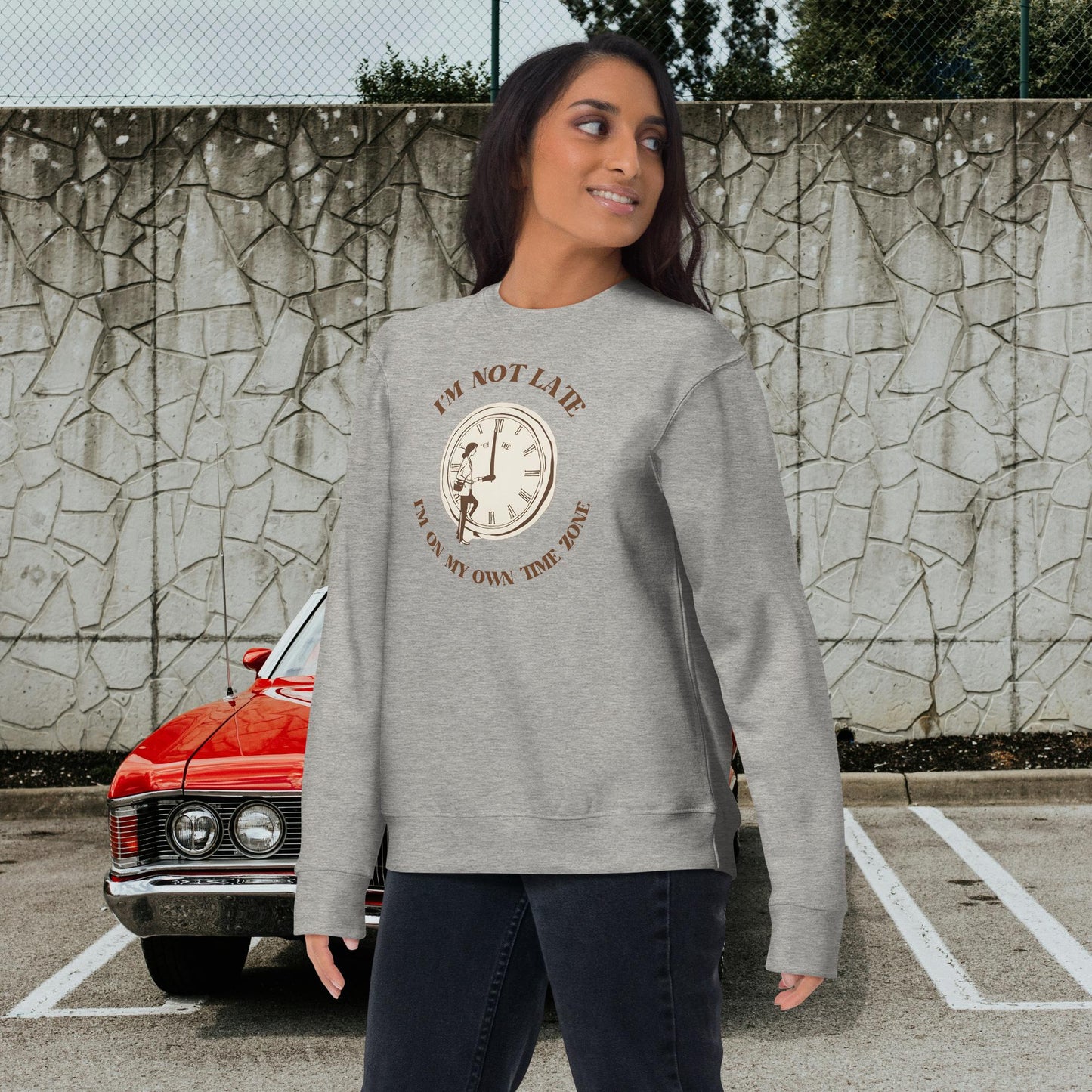 Funny Always Late Sweatshirt – Unisex Aesthetic Graphic Pullover