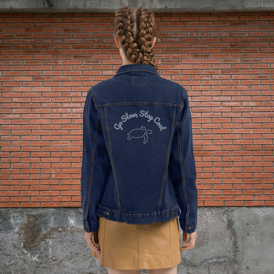 Go Slow, Stay Cool – Unisex Embroidered Denim Jacket | Retro Streetwear
