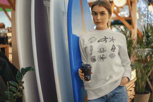 Unisex Ocean Life Sweater - Seahorse, Turtle, Octopus Design